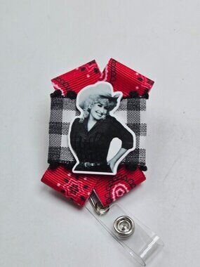 OOAK Handmade Vintage Dolly Badge Reel Dolly Parton Name Tag Holder Nurse